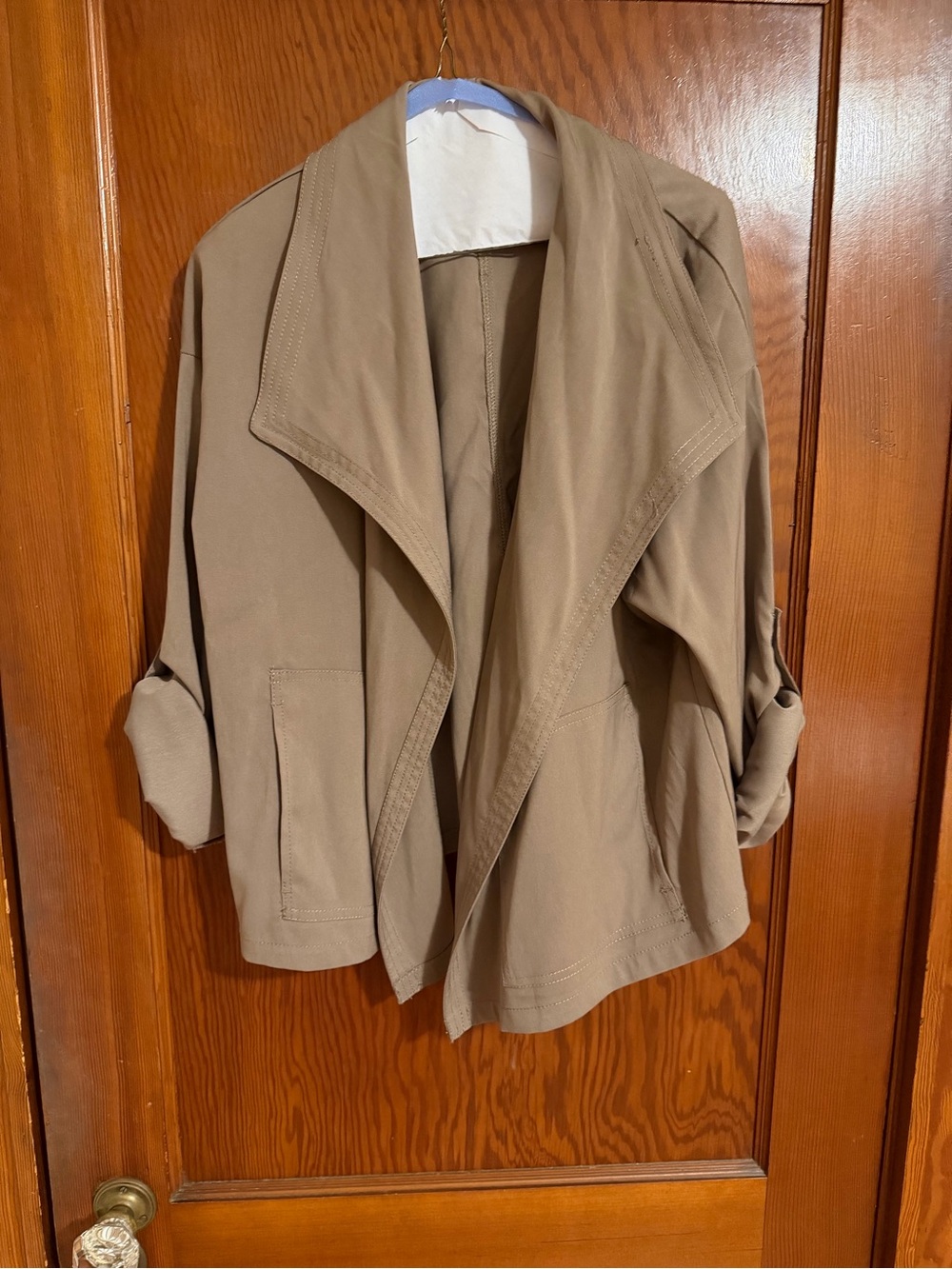 Max Studio Taupe Open-Front Trench Jacket